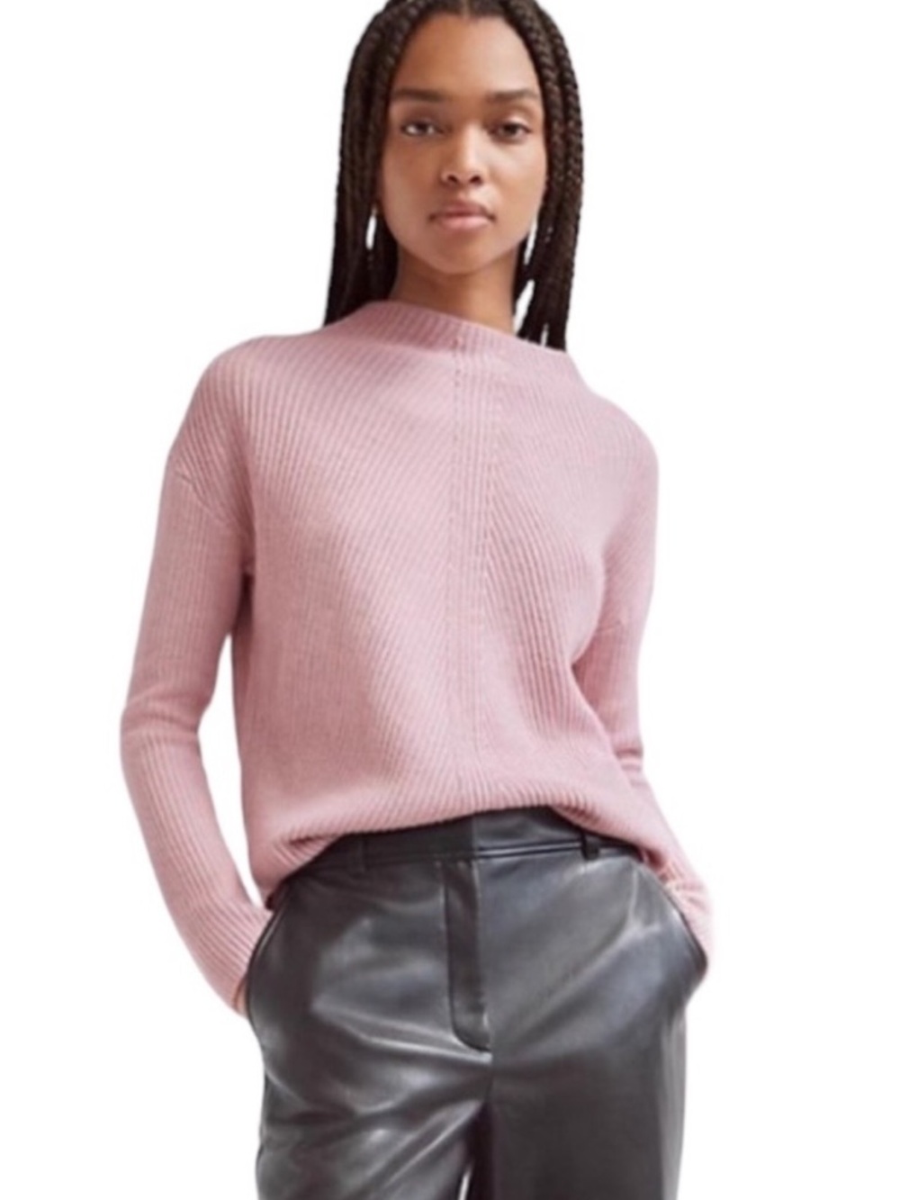 Babaton Chalmers Wool Blend Ribbed Mock Neck Sweater
